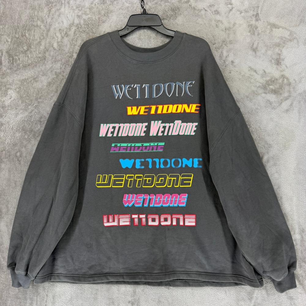 We11done Sweatshirt Mens OS WD-TP5-19-114-CH Charcoal Multi Logo Graphic EUC